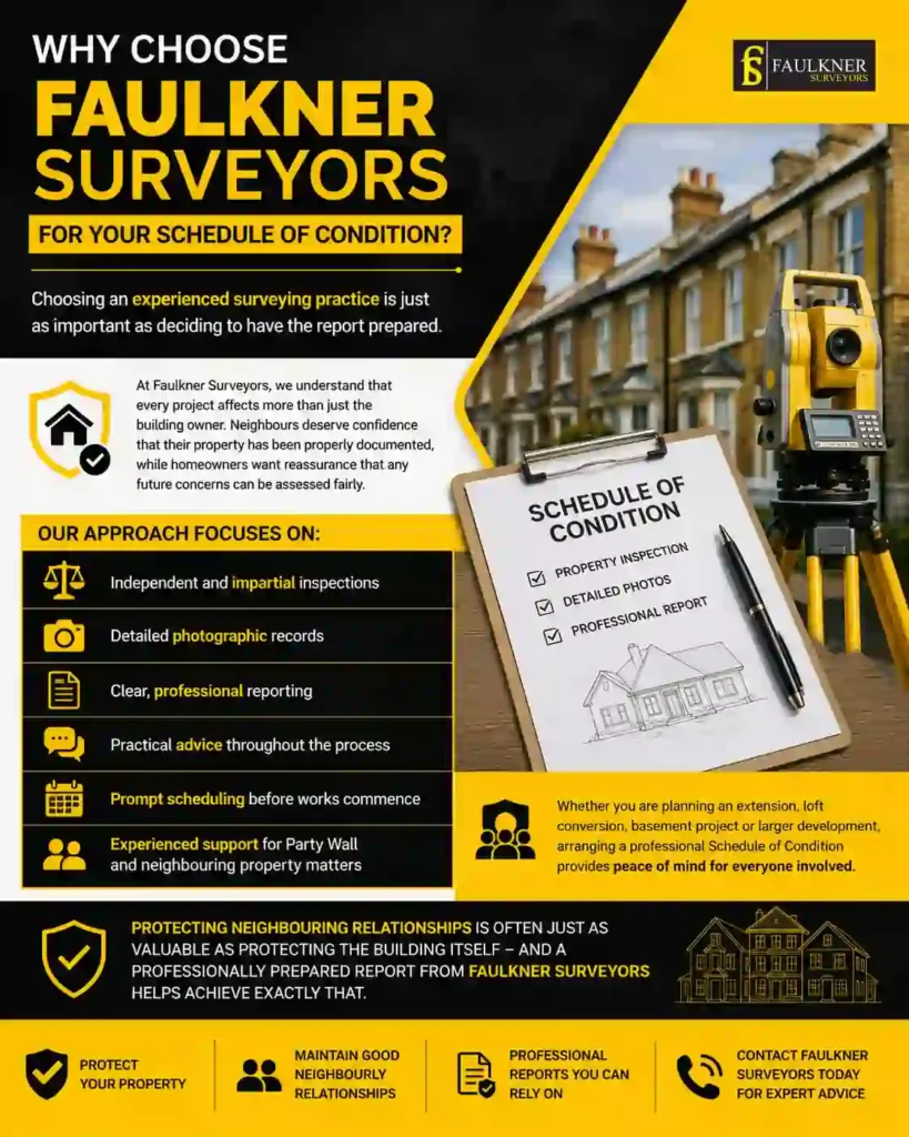 Schedule of Condition: What It Is and Why It Protects Both Neighbours 3 Why Choose Faulkner Surveyors for Your Schedule of Condition Reading?